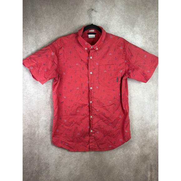 Columbia Other - Columbia Button Down Shirt Mens Medium Red Tropical Print AM0094 Short Sleeve